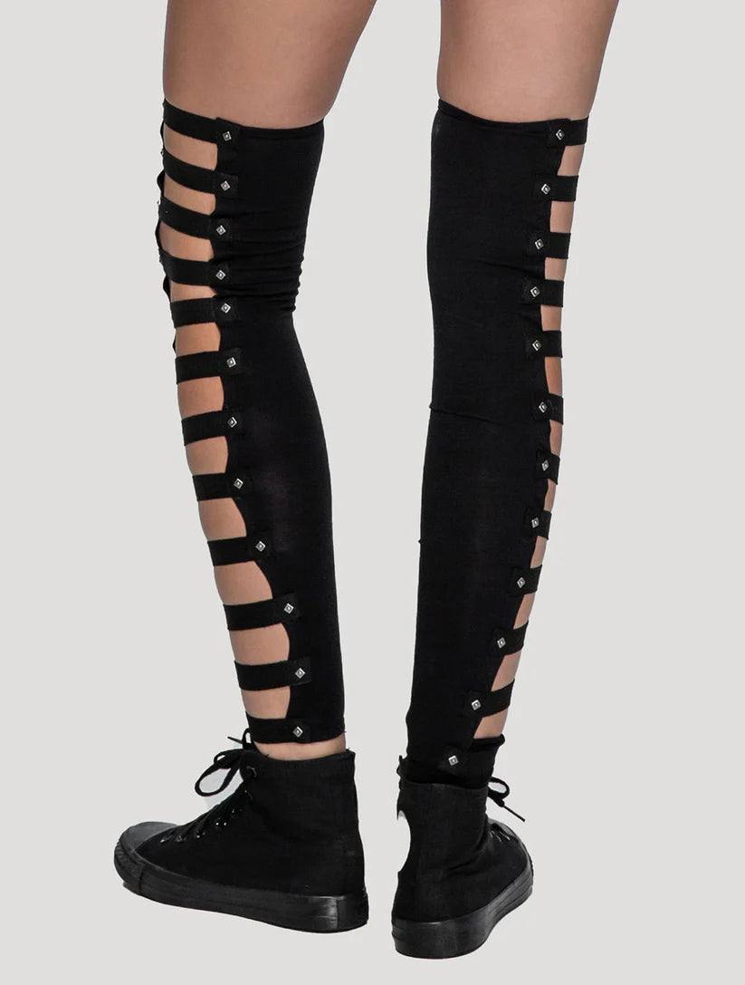 Slashed Long Legwarmers - Black