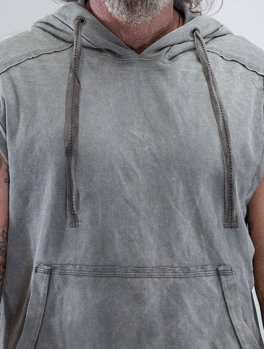RHINO Sleeveless Baggy Hoodie Sweatshirt In Washed Olive