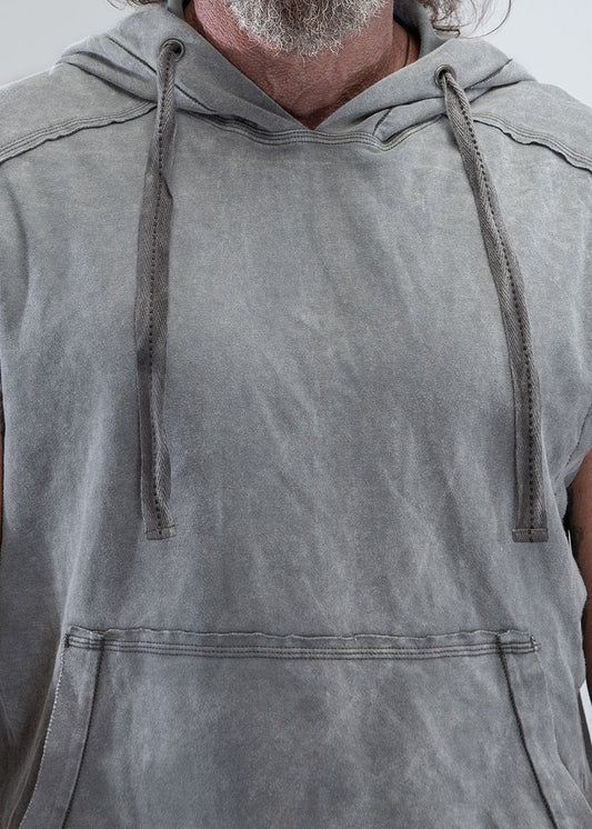 RHINO Sleeveless Baggy Hoodie Sweatshirt In Washed Olive