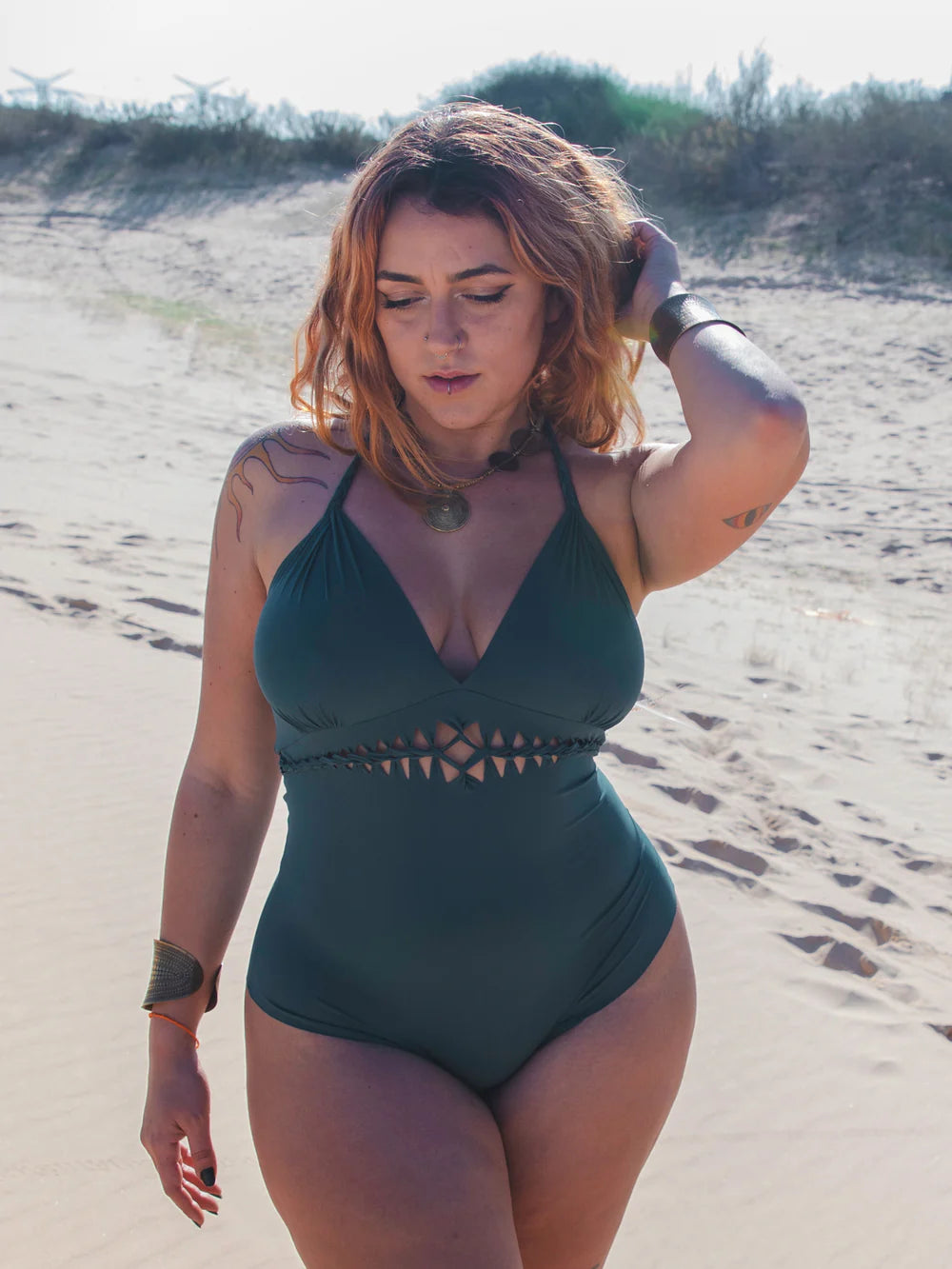 KARLA Plus Size Teal-Dark Turquoise One Piece Swimsuit (Lycra Fabric)