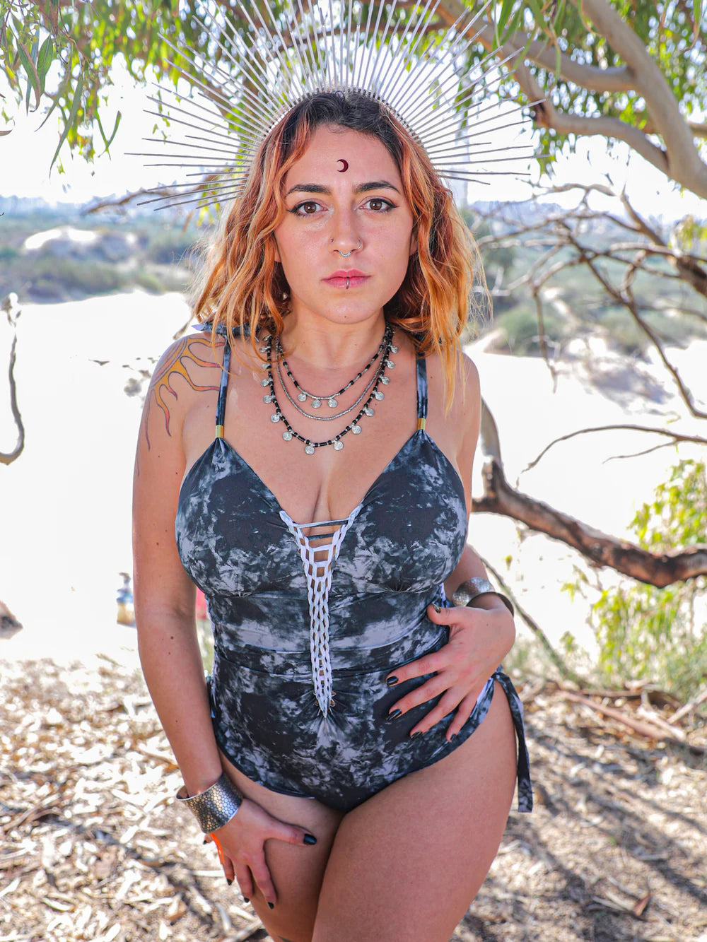 DELI Plus Size Tie Dye Print One Piece Swimsuit (Lycra Fabric)