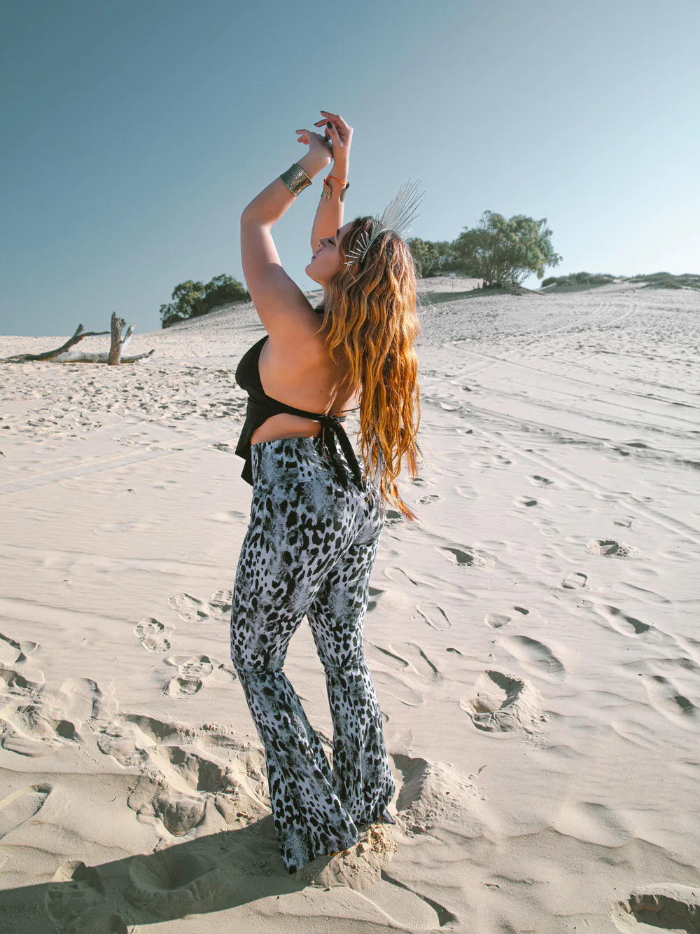 Plus Size - Flare Yoga Pants In Black and White Leopard Print (Thick Lycra Fabric)