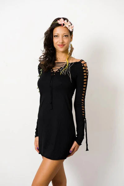 Pixie Black Mini Dress With long Sleeves