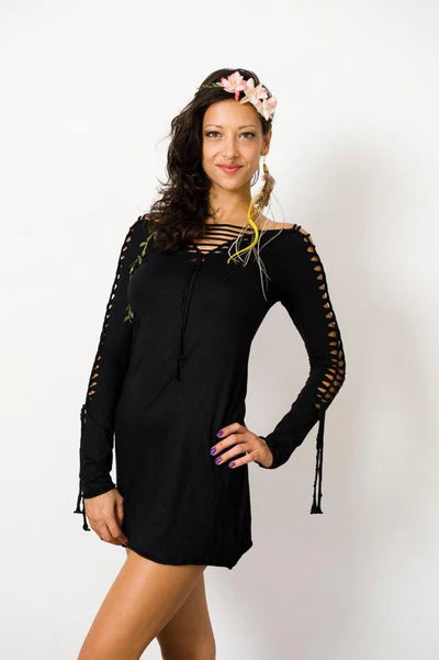 Pixie Black Mini Dress With long Sleeves