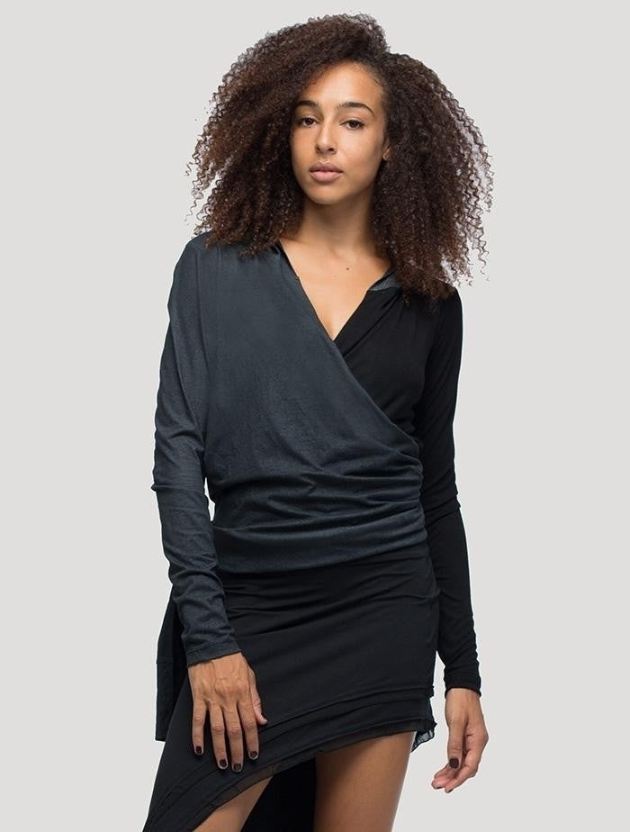 ONNA Wrap Long Sleeve top In Black