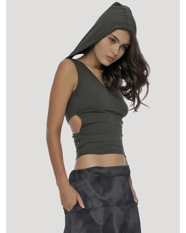 MYANMAR Hooded Top In Olive-Noir
