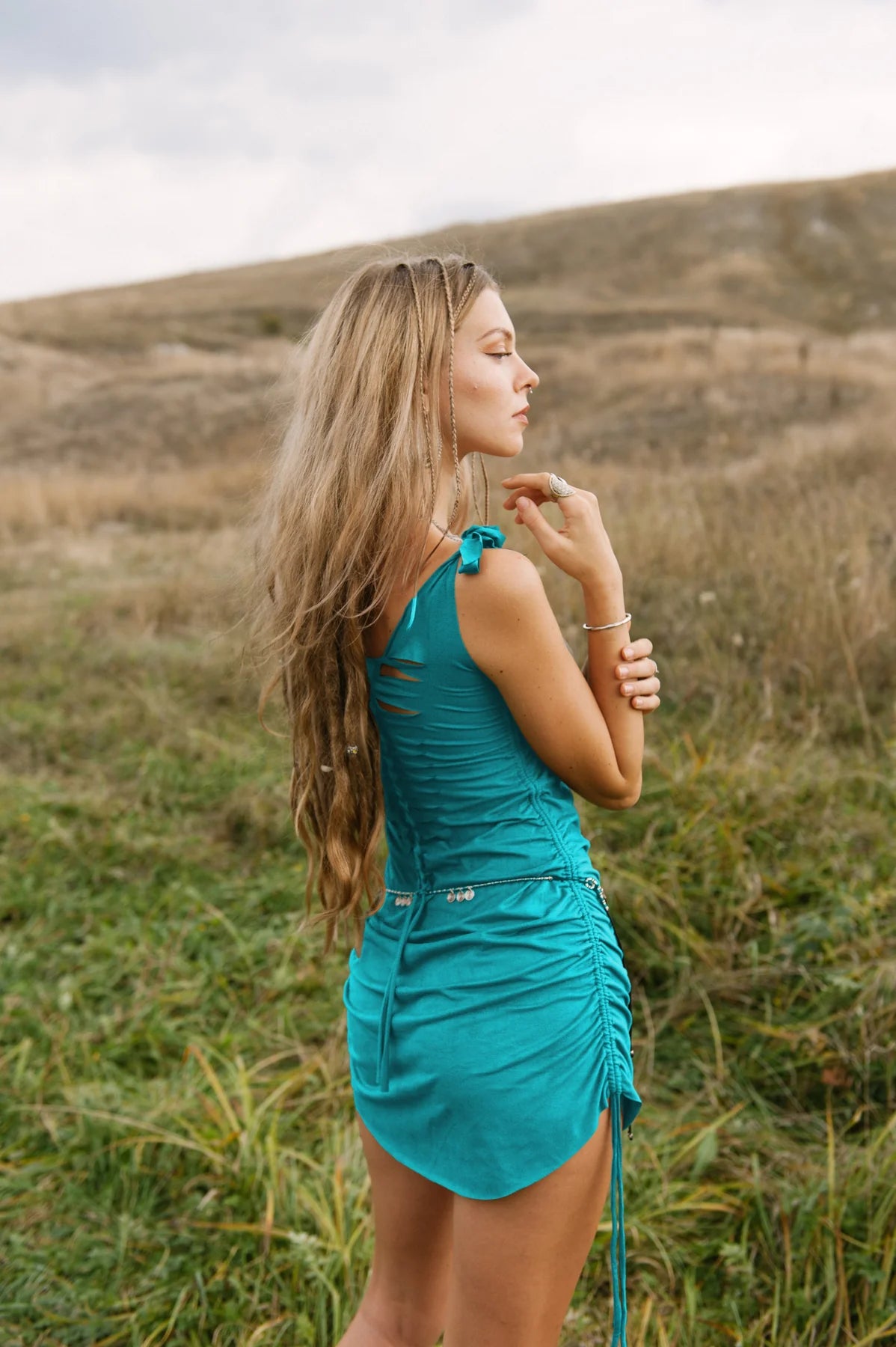 Suede Turquoise Mini Boho Dress