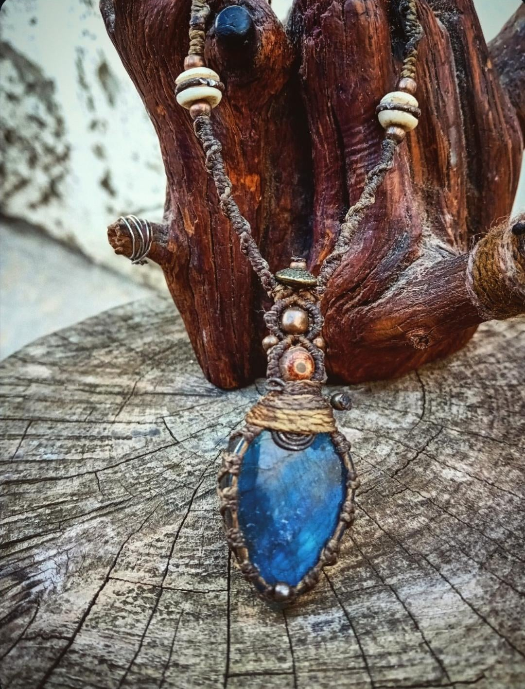 Blue Shaman Stone — Tribal Bone & Labradorite Necklace