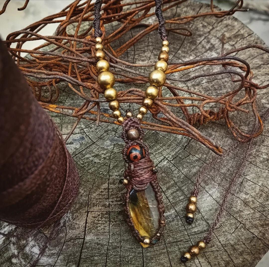 Labradorite Ancestral Talisman Necklace — Brass & Tibetan Agate