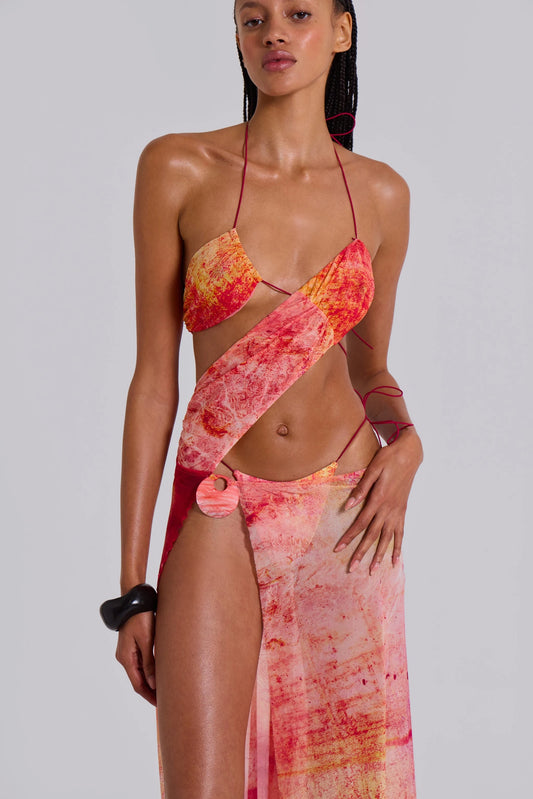 Asymmetric Cut Out Maxi Dress in Lagoon - Red