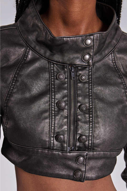 Solaris Combat Cropped Jacket — Metallic PU Armor