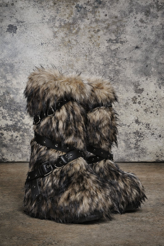 Dirty Off-White High Faux Fur Boots