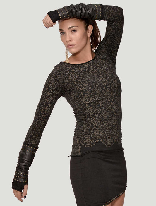 DRAG BRAIDED Long Sleeve top In Black