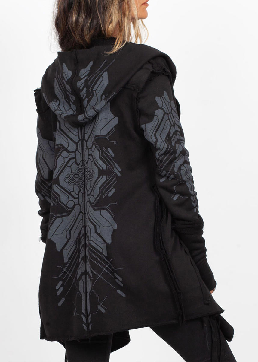 DELTA UNISEX Hood Cardigan Duster In Black