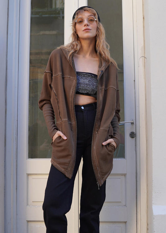 FROST WO Zipper Jacket In Wash Brown