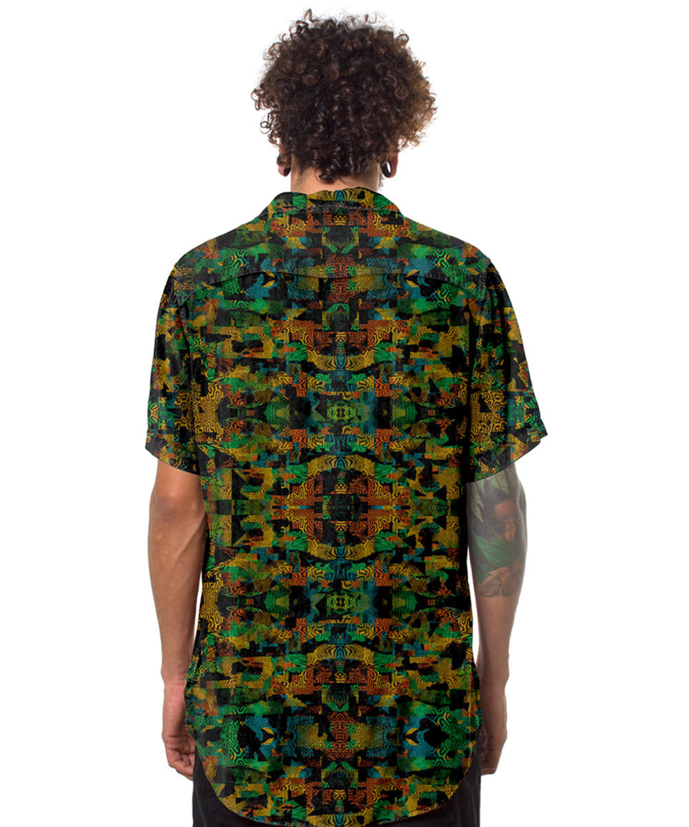 FUNTASM JUNGLE Short Sleeve Botton Shirt In Yellow