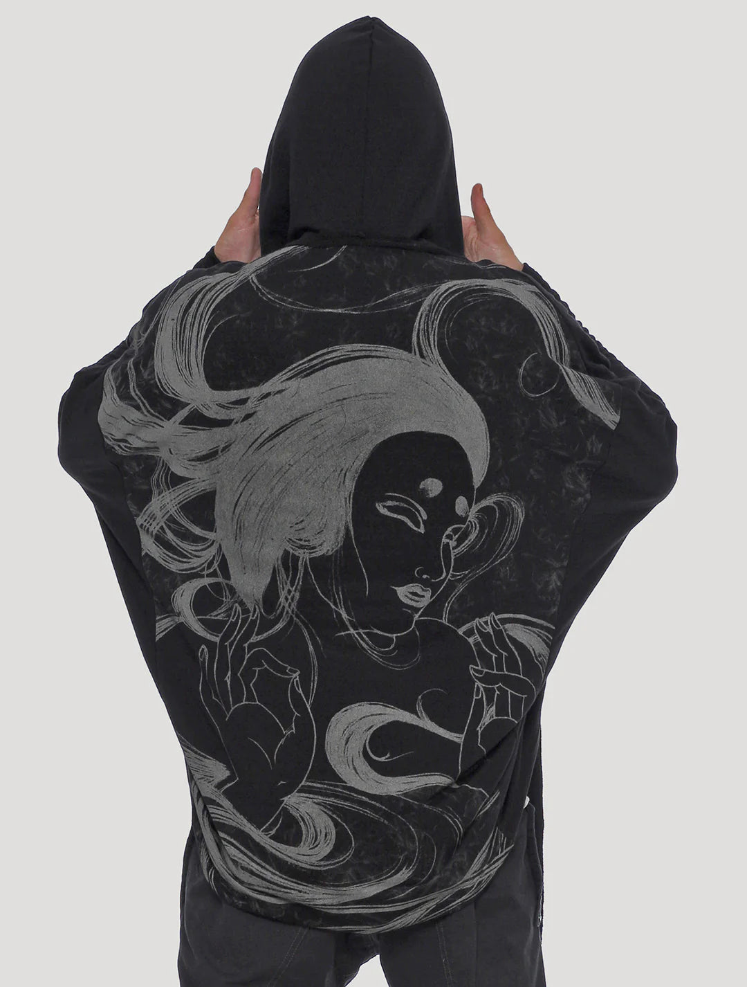 GEISHA UNISEX Hooded KIMONO In Black