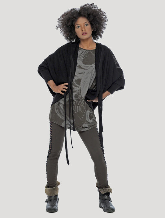GEISHA UNISEX Hooded KIMONO In Black