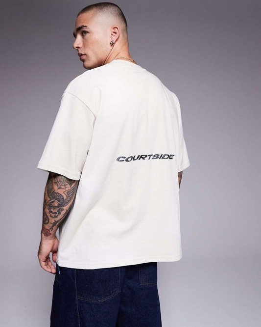 Motif Detail Oversized 250 Gsm T-Shirt In Cream