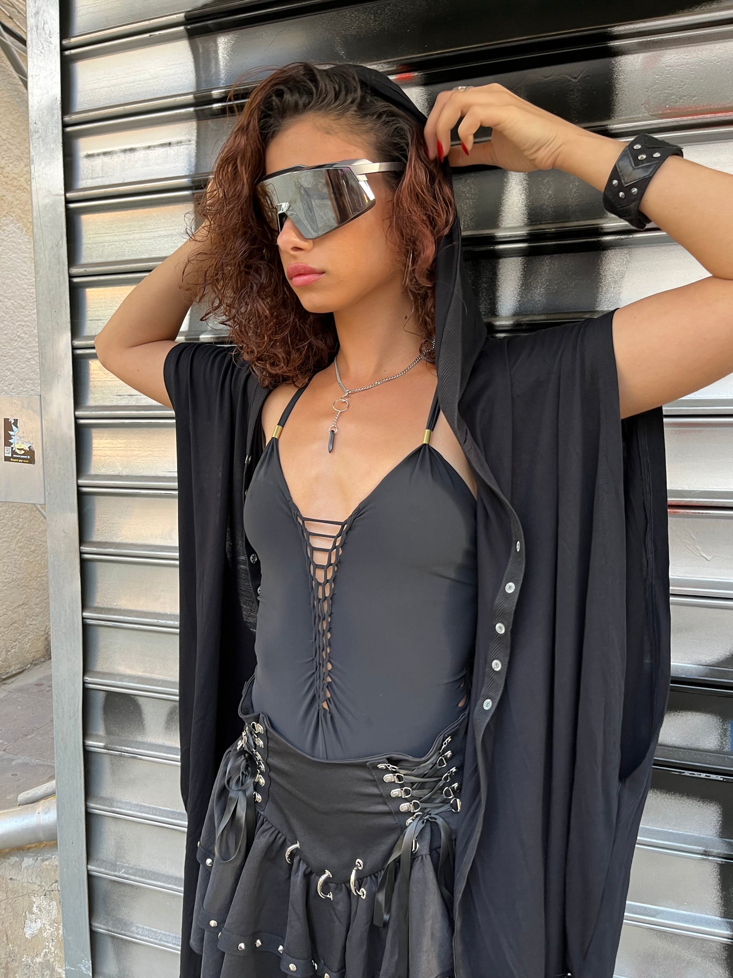 IMMA Hooded Kaftan In Black