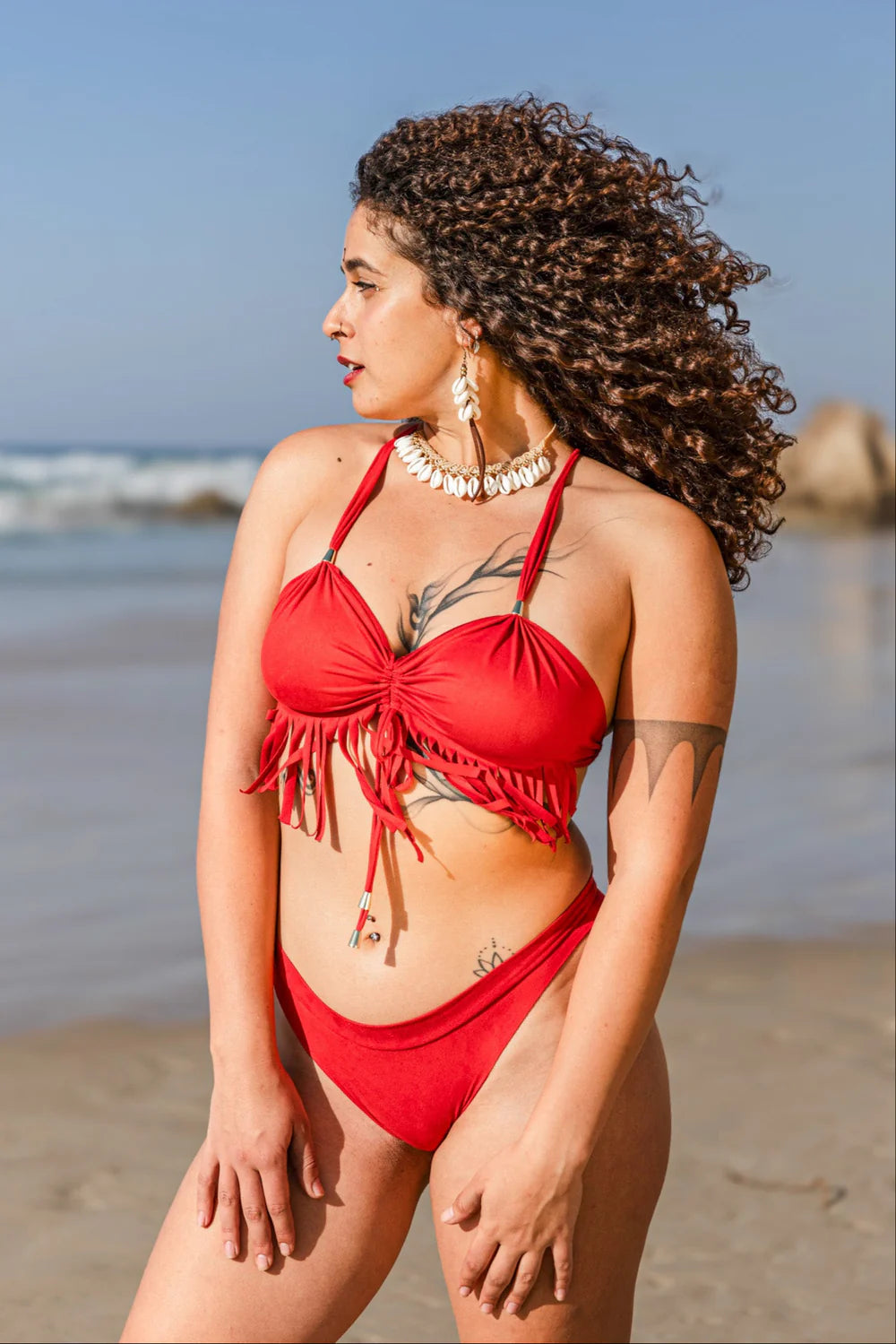 SHEZ Suede Red Cheeky Booty Bikini Set