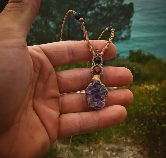 Raw Amethyst Macramé Necklace