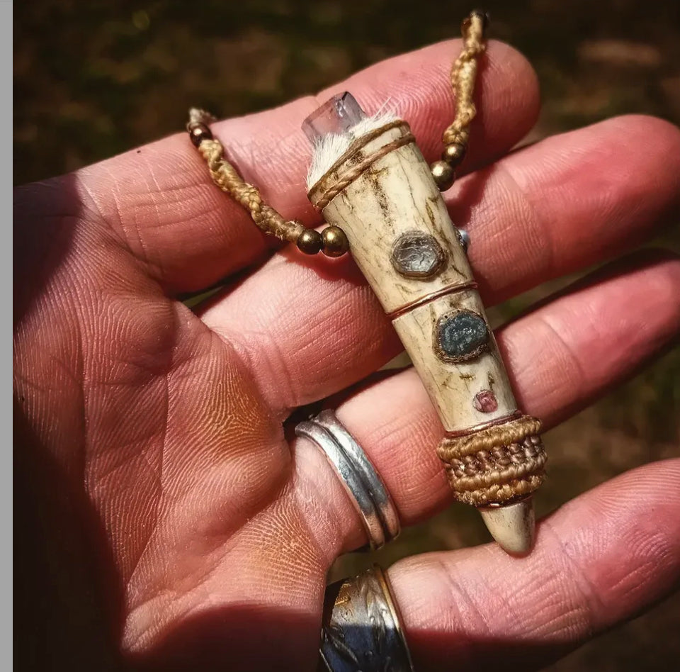 Antler Spirit Talisman — Aquamarine & Fire Opal