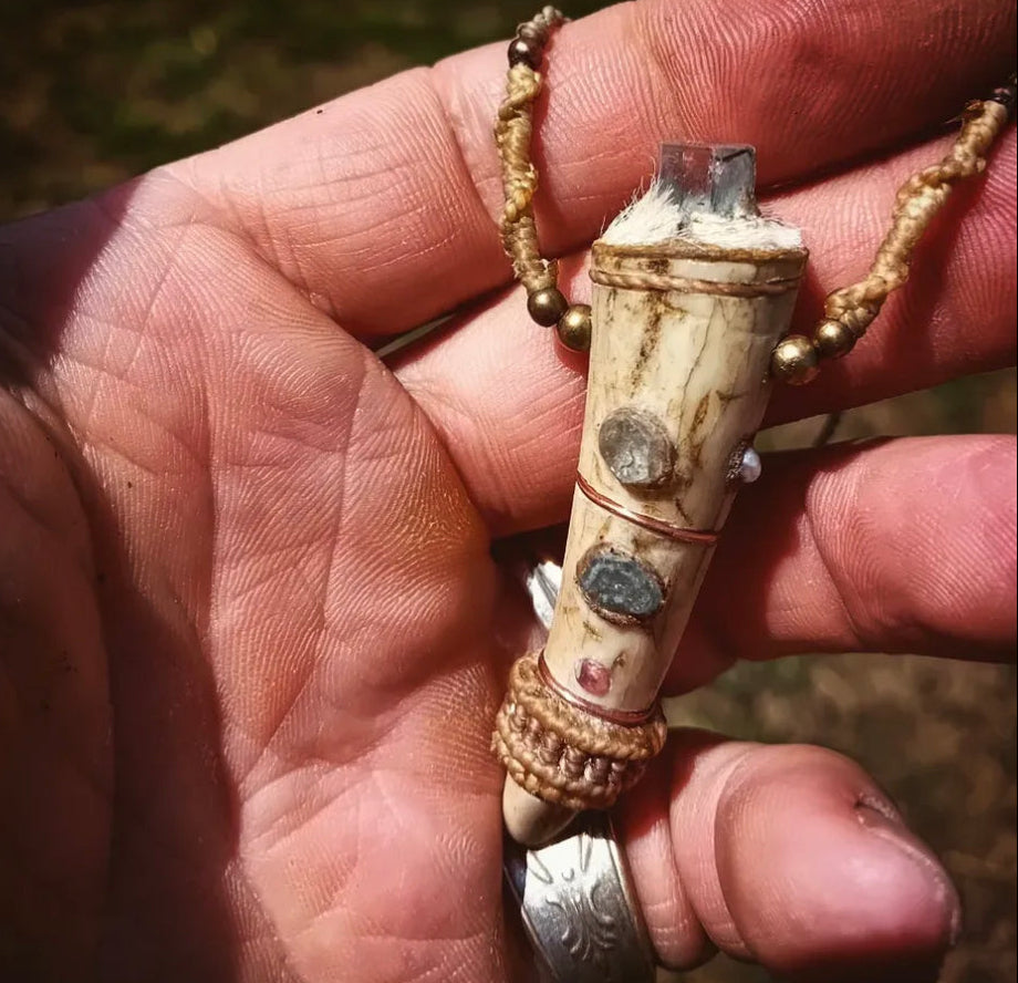 Antler Spirit Talisman — Aquamarine & Fire Opal