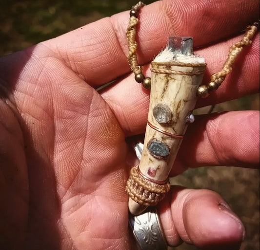 Antler Spirit Talisman — Aquamarine & Fire Opal