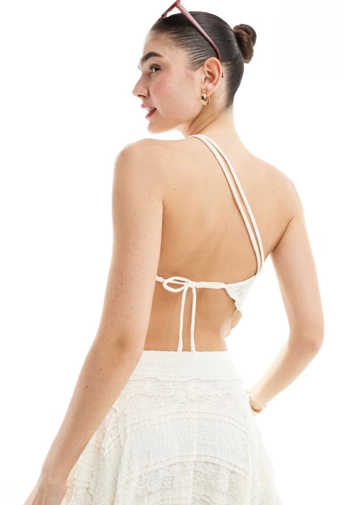 Cotton:On Asymetric Hem Strappy Crop Top In Coconut Texture