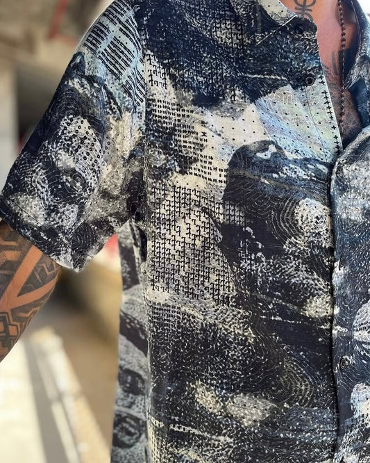 SUMO WAVES Short Sleeve Button Shirt