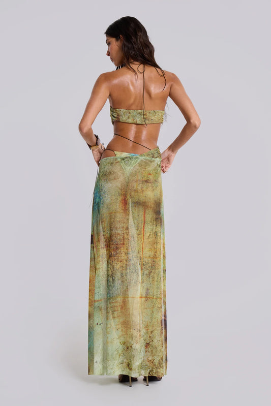Asymmetric Cut Out Maxi Dress in Lagoon - Green