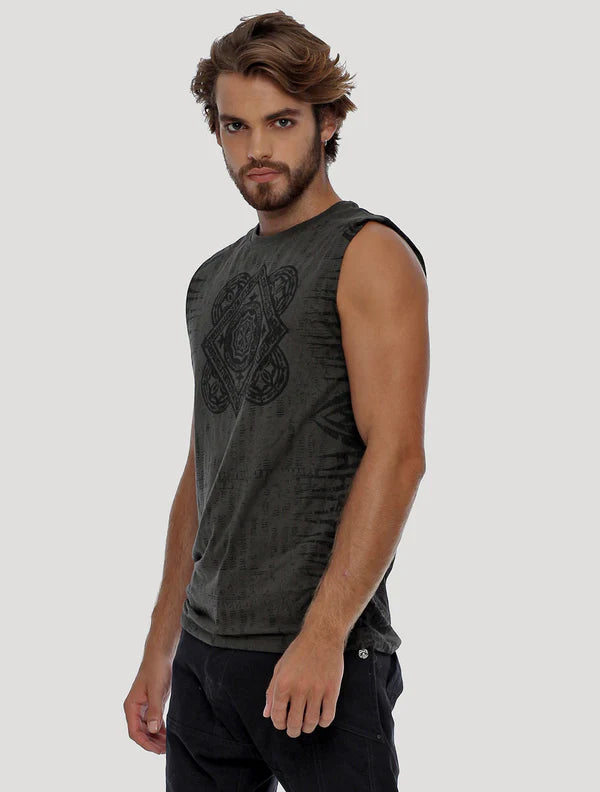 JAYA Sleeveless Tee In Olive-Noir