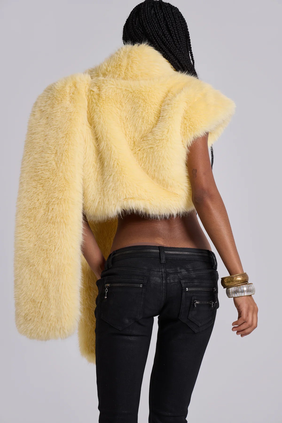 Faux Fur Shrug With XL Scarf — Yellow