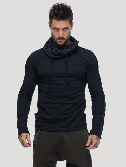 KAFIYA Hooded Sweater In Olive / Charocal