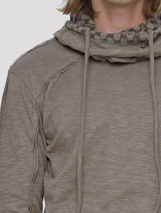 KAFIYA Hooded Sweater In Olive / Charocal