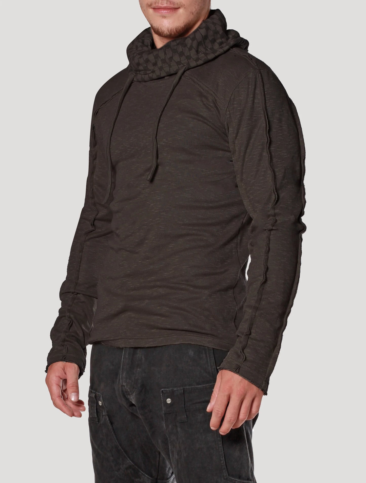 KAFIYA Hooded Jumper In Olive / Charocal