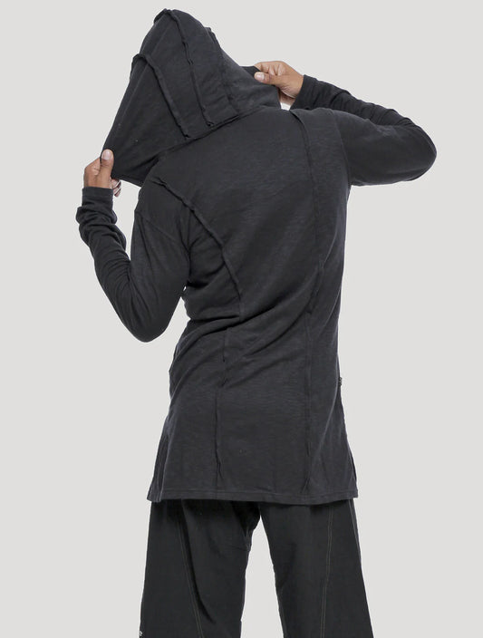 Nomad Hoodie Cardigan Light Coat In Black