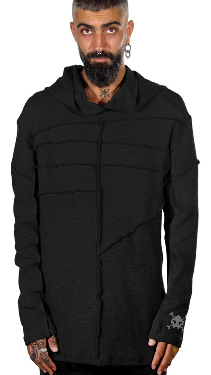 RATTLE Long Sleeve Hooded Shirt In Black