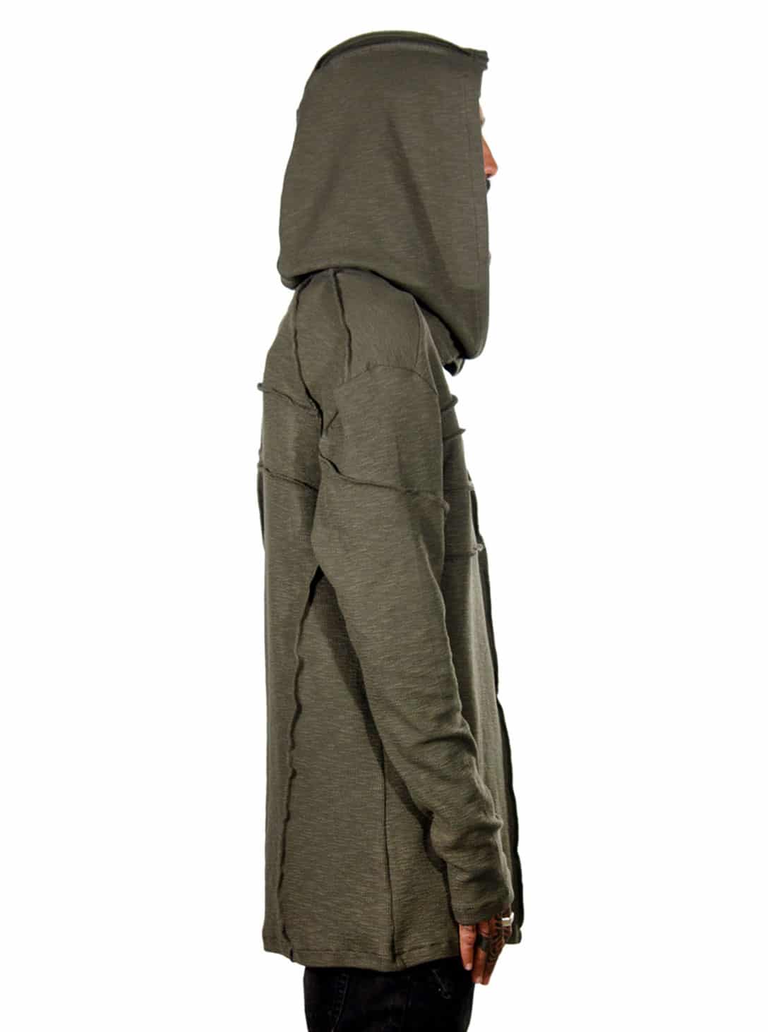 RATTLE Long Sleeve Hooded Shirt In Olive