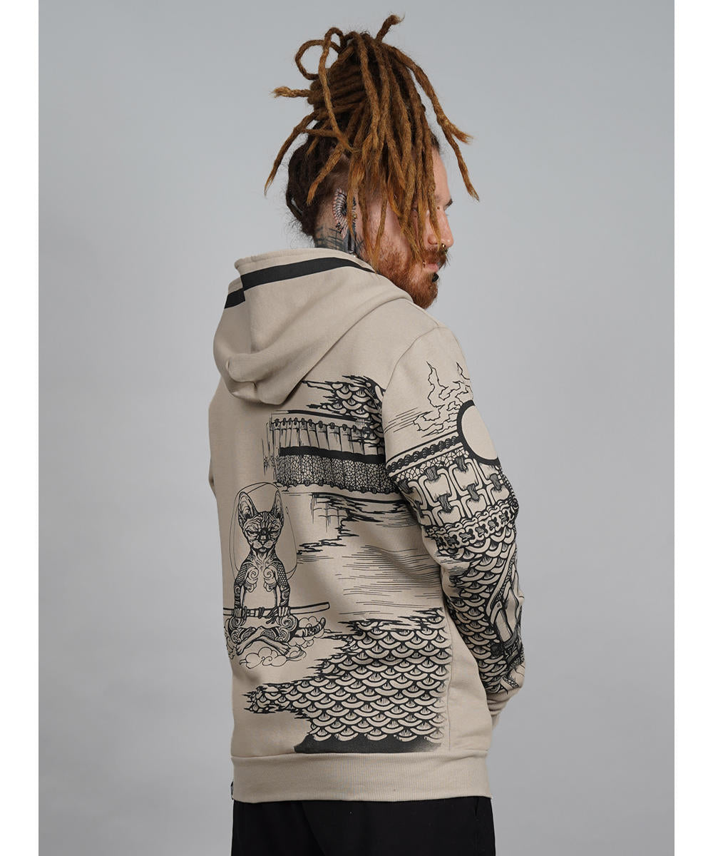 SAMURAI CAT Zip Hood In Stone