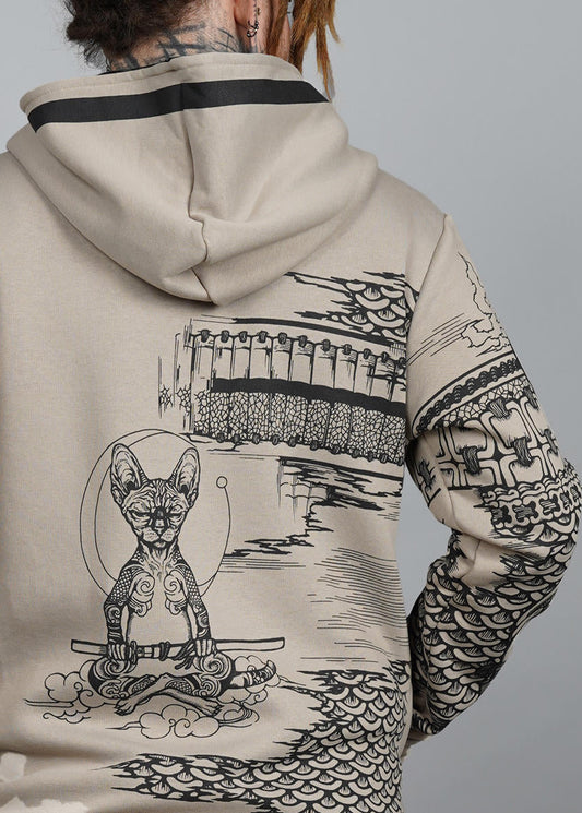 SAMURAI CAT Zip Hood In Stone