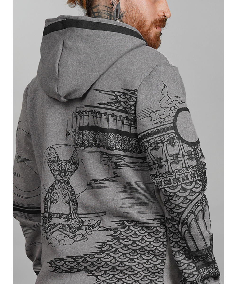 SAMURAI CAT Zip Hood In Grey