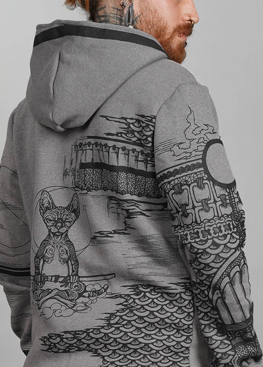 SAMURAI CAT Zip Hood In Grey (7792561553460)