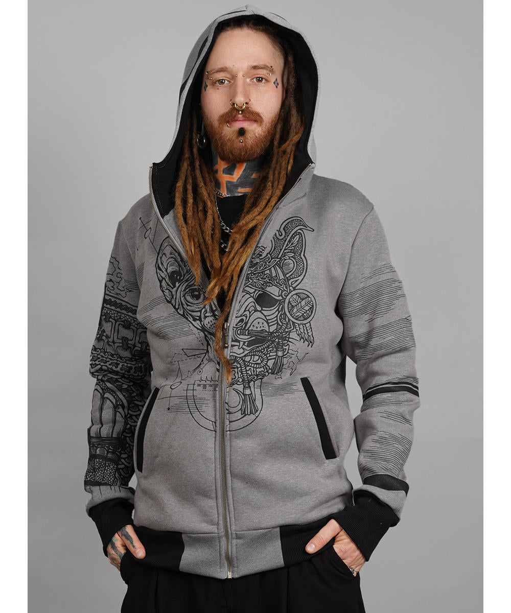 SAMURAI CAT Zip Hood In Grey