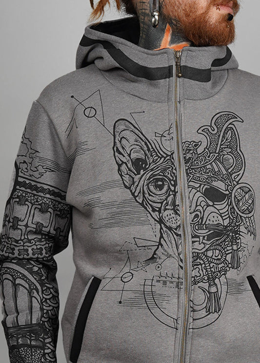 SAMURAI CAT Zip Hood In Grey