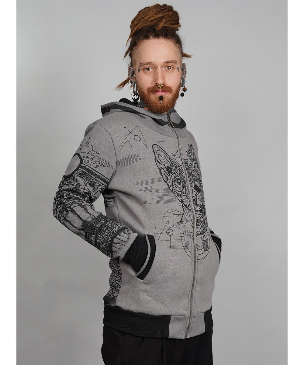 SAMURAI CAT Zip Hood In Grey