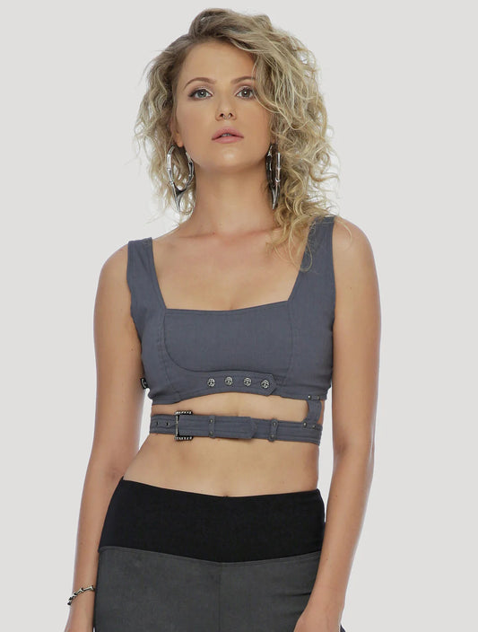 SOLO Wrap Crop top In Gas Blue
