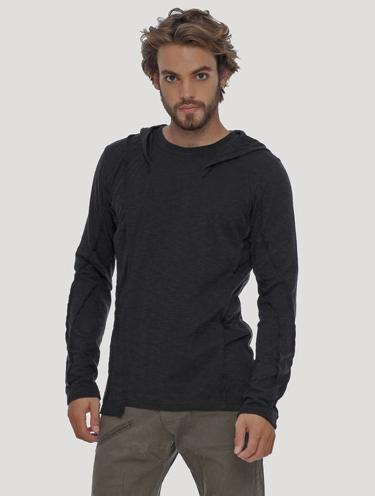 SLIT Hooded Sweater In Black