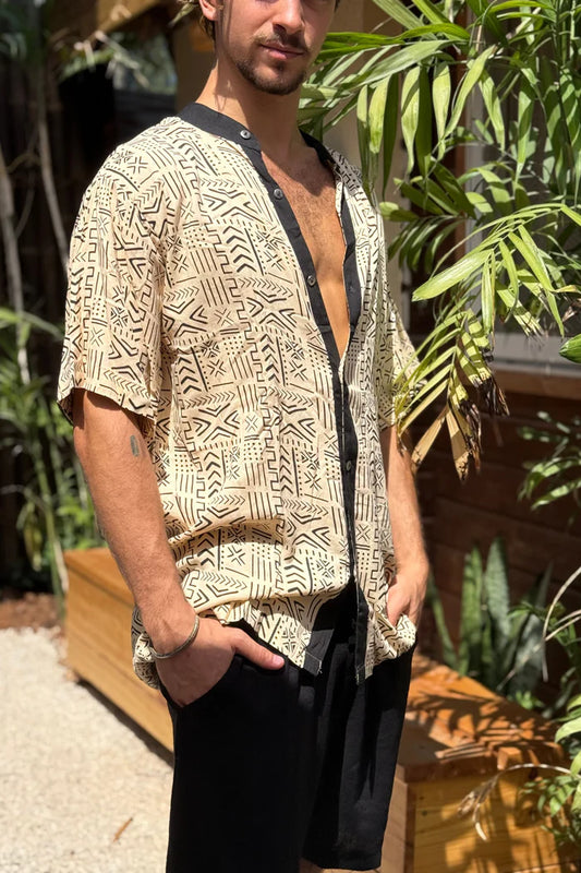 BUTTON UNISEX TUNIC Black & White Print